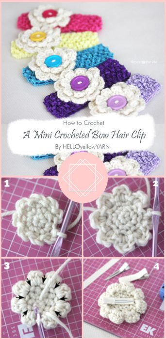 How to make a Mini Crocheted Bow Hair Clip By HELLOyellowYARN