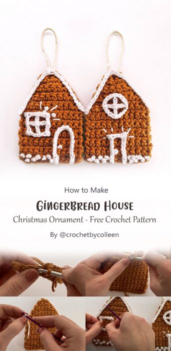 Gingerbread House Christmas Ornament - Free Crochet Pattern By @crochetbycolleen