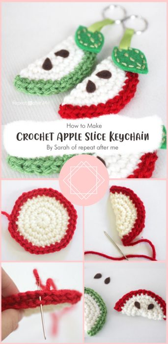 Crochet Apple Slice Keychain By Sarah of repeat after me