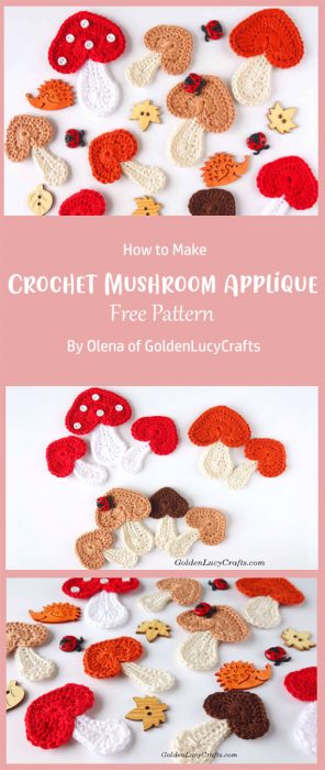 Crochet Mushroom Applique By Olena of GoldenLucyCrafts