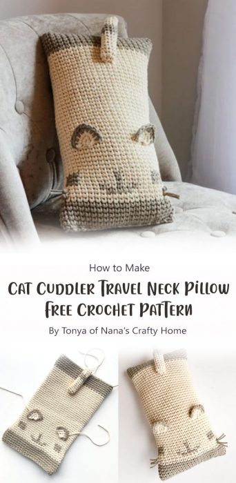 Cat Cuddler Travel Neck Pillow Free Crochet Pattern By Tonya of Nana's Crafty Home