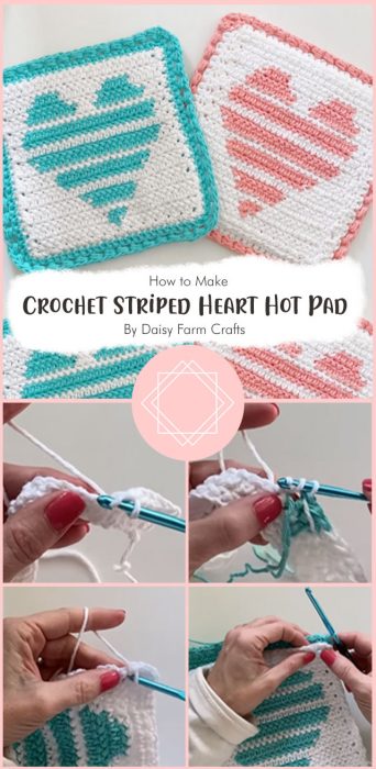 Crochet Striped Heart Hot Pad By Daisy Farm Crafts