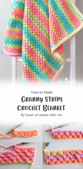 Granny Stripe Crochet Blanket By Sarah of repeat after me