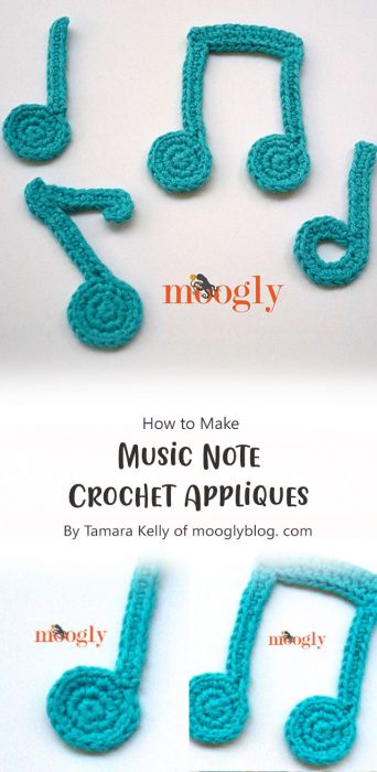 Music Note Crochet Appliques By Tamara Kelly of mooglyblog. com