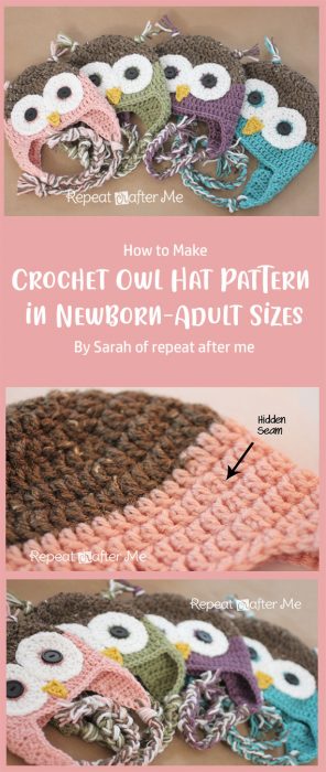 Crochet Owl Hat Pattern in Newborn-Adult Sizes By Sarah of repeat after me