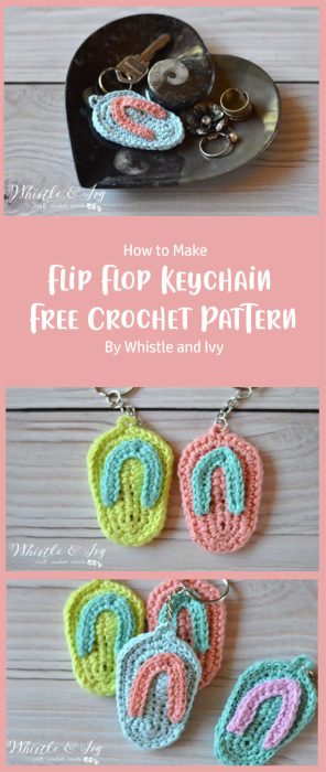 Crochet Flip Flop Keychain - Free Crochet Pattern By Whistle and Ivy