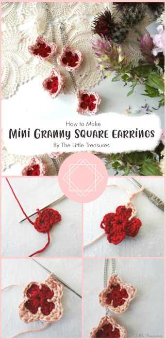 Mini Granny Square Earrings - Free Crochet Pattern By The Little Treasures