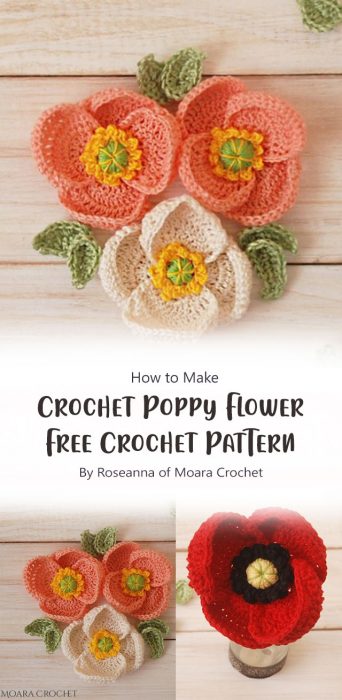 Crochet Poppy Flower - Free Crochet Pattern By Roseanna of Moara Crochet