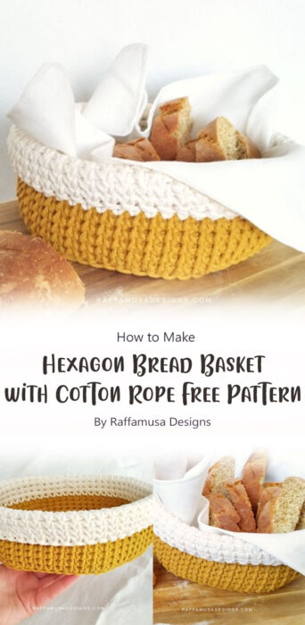 Hexagon Bread Basket with Cotton Rope - Free Crochet Pattern By Raffamusa Designs