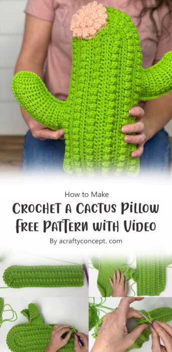 How to Crochet a Cactus Pillow - Free Pattern with Video By acraftyconcept. com