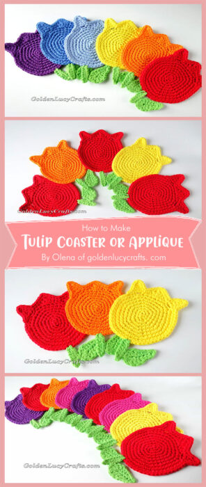 Crochet Tulip Coaster or Applique By Olena of goldenlucycrafts. com