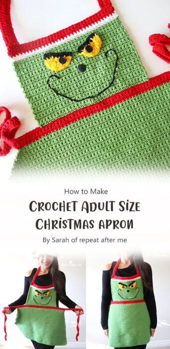 Crochet Adult Size Christmas apron By Sarah of repeat after me