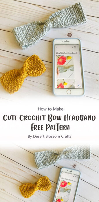 Cute Crochet Bow Headband - Free Pattern with Video Tutorial & Size Chart By Desert Blossom Crafts