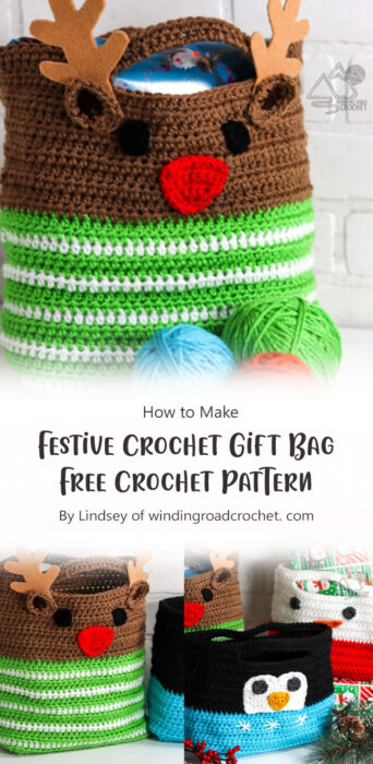 Festive Crochet Gift Bag Free Crochet Pattern By Lindsey of windingroadcrochet. com