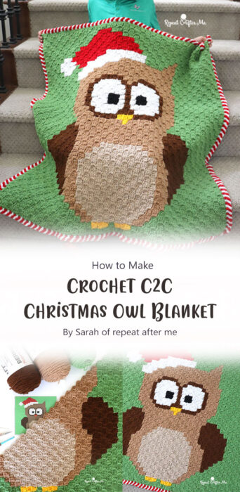 Crochet C2C Christmas Owl Blanket By Sarah of repeat after me