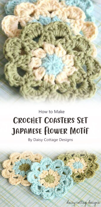 Crochet Coasters Set - Japanese Flower Motif By Daisy Cottage Designs