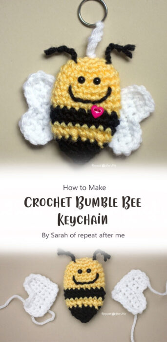 Crochet Bumble Bee Keychain By Sarah of repeat after me
