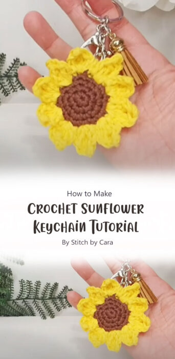 Crochet Sunflower Keychain Tutorial By Stitch by Cara