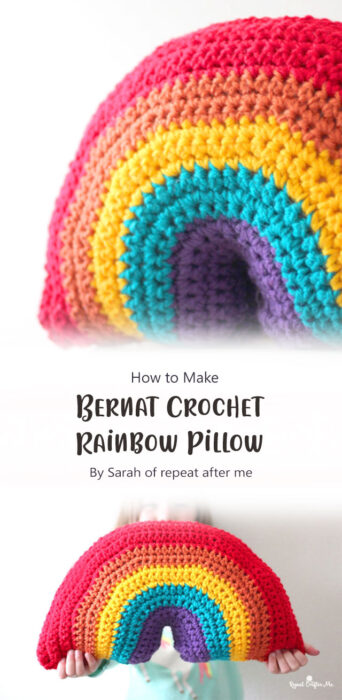 Bernat Crochet Rainbow Pillow By Sarah of repeat after me