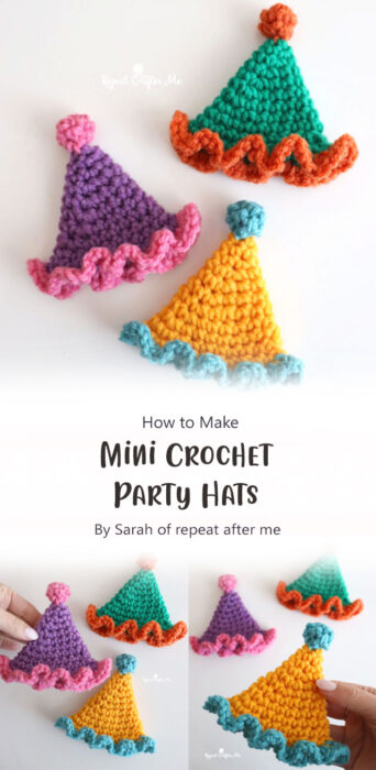 Mini Crochet Party Hats By Sarah of repeat after me