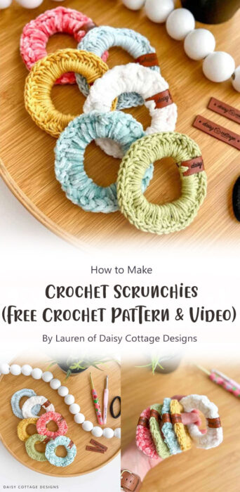 Crochet Scrunchies (Free Crochet Pattern & Video) By Lauren of Daisy Cottage Designs