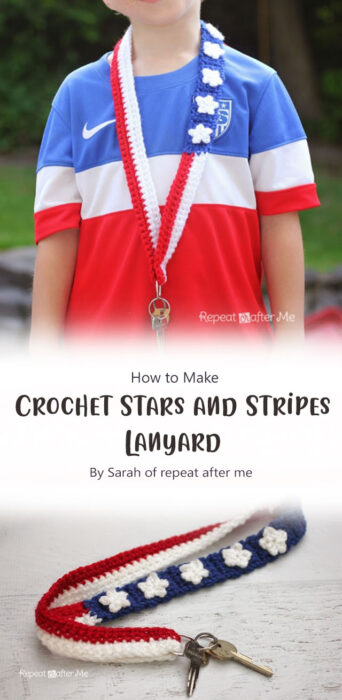 Crochet Stars and Stripes Lanyard By Sarah of repeat after me