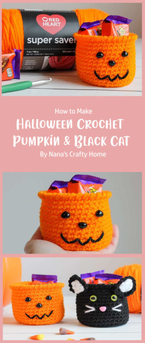 Halloween Crochet Pumpkin & Black Cat free crochet patterns By Nana's Crafty Home