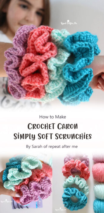 Crochet Caron Simply Soft Scrunchies By Sarah of repeat after me