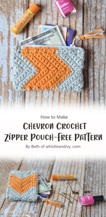 Chevron Crochet Zipper Pouch - Crochet Pattern By Beth of whistleandivy. com