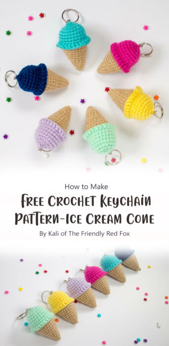 Free Crochet Keychain Pattern - Ice Cream Cone By Kali of The Friendly Red Fox