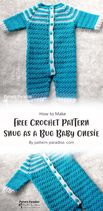 Free Crochet Pattern Snug as a Bug Baby Onesie By pattern-paradise. com