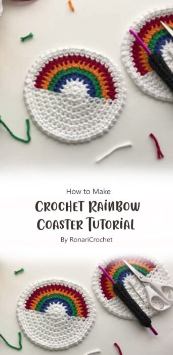Crochet Rainbow Coaster Tutorial By RonariCrochet