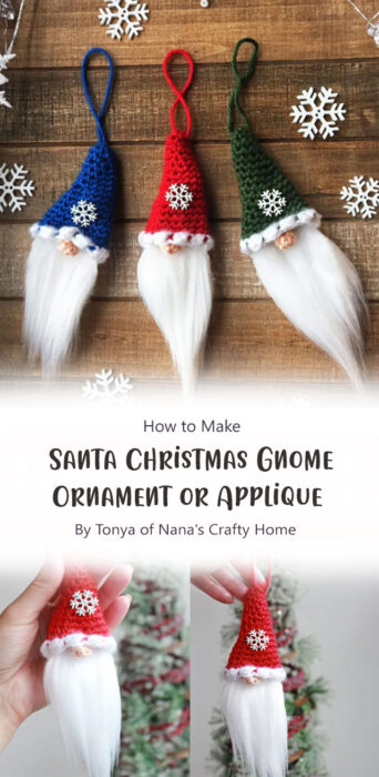 Santa Christmas Gnome Ornament or Applique Fast & Easy Free Crochet Pattern By Tonya of Nana's Crafty Home