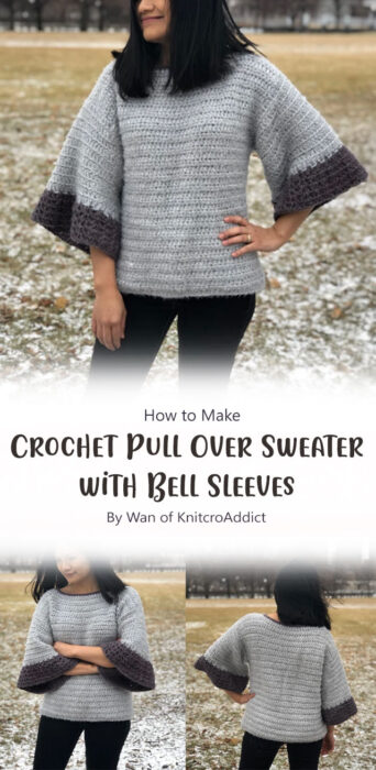 Crochet Pull Over Sweater with Bell Sleeves (Free written pattern +video tutorial) By Wan of KnitcroAddict