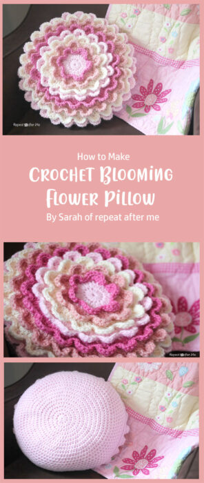Crochet Blooming Flower Pillow By Sarah of repeat after me