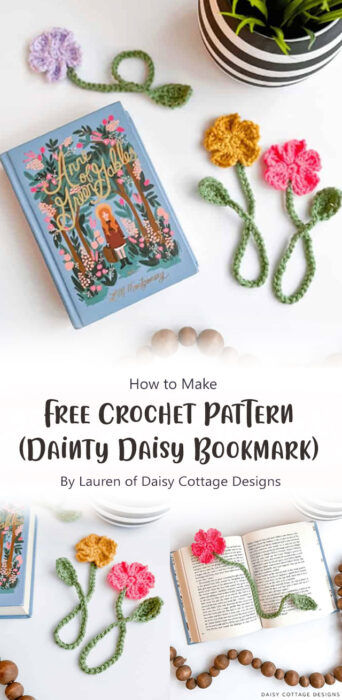 Free Crochet Pattern (Dainty Daisy Bookmark) By Lauren of Daisy Cottage Designs