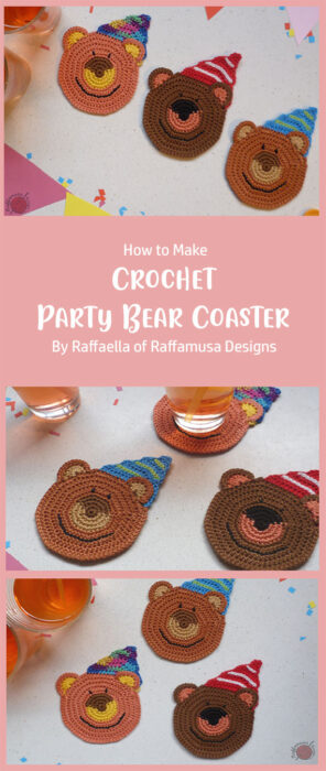Crochet Party Bear Coaster By Raffaella of Raffamusa Designs