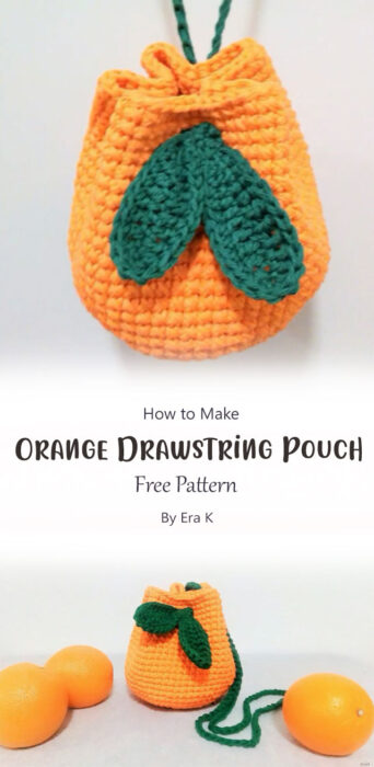 How to Crochet Orange Drawstring Pouch By Era K