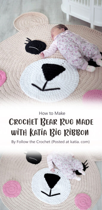 Crochet Bear Rug made with Katia Big Ribbon By Follow the Crochet (Posted at katia. com)