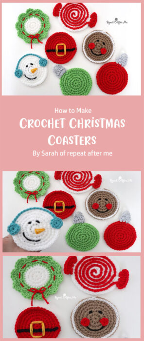 Crochet Christmas Coasters By Sarah of repeat after me