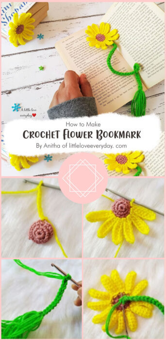 Crochet Flower Bookmark By Anitha of littleloveeveryday. com