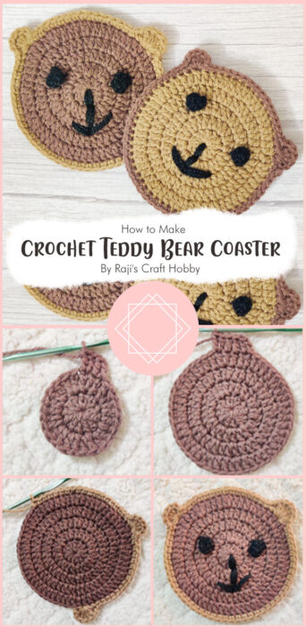 Crochet Teddy Bear Coaster Free Pattern By Raji's Craft Hobby