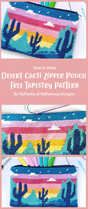 Desert Cacti Zipper Pouch - Free Tapestry Crochet Pattern By Raffaella of Raffamusa Designs