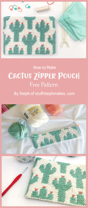 Cactus Zipper Pouch By Steph of stuffstephmakes. com