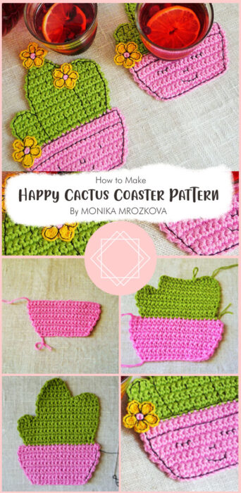 Happy Cactus Coaster Crochet Pattern By MONIKA MROZKOVA