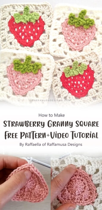 Strawberry Granny Square - Free Crochet Pattern + Video Tutorial By Raffaella of Raffamusa Designs