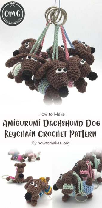 Amigurumi Dachshund Dog Keychain Crochet Free Pattern By howtomakes. org