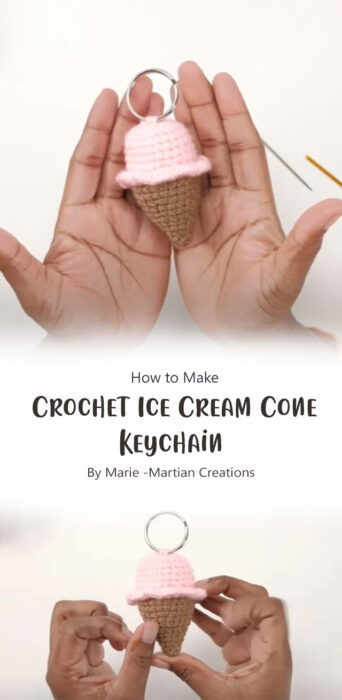 Crochet Ice Cream Cone Keychain By Marie -Martian Creations