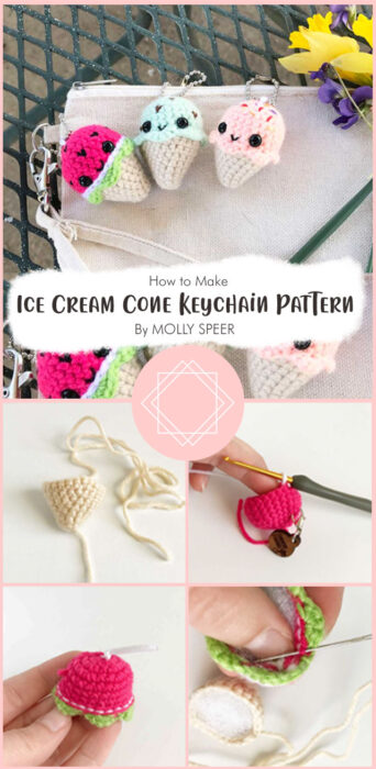 Ice Cream Cone Keychain Crochet Pattern By MOLLY SPEER