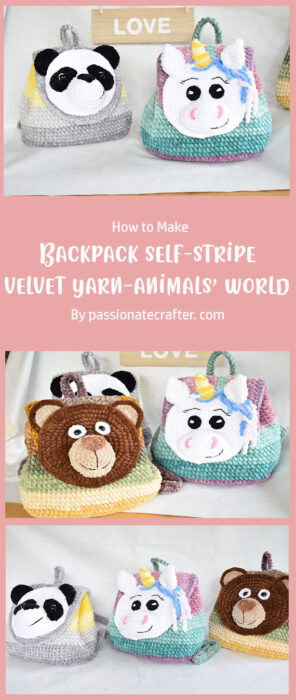 Backpack self-stripe velvet yarn - animals’ world By passionatecrafter. com